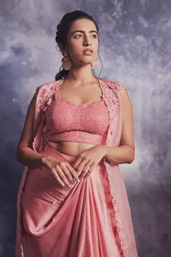 Rouge pink draped skirt - cape set