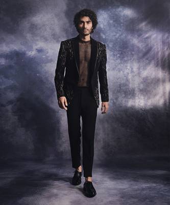 Ebony black dash-lines jacket set 1