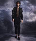 Ebony black dash-lines jacket set