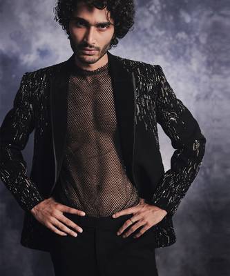 Ebony black dash-lines jacket set 2