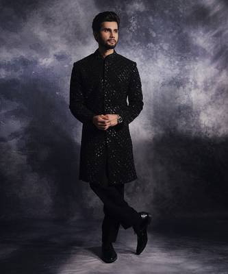 Ebony black cadence sherwani set 1
