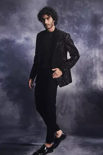 Ebony black dash-lines jacket set
