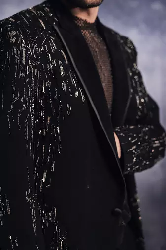 Ebony black dash-lines jacket set