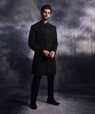Ebony black cadence sherwani set 3