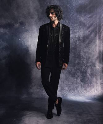 Ebony black panel blazer set 1
