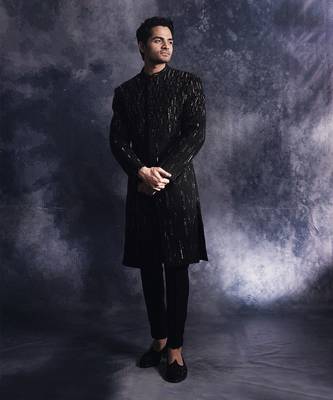 Ebony black lines sherwani set 1