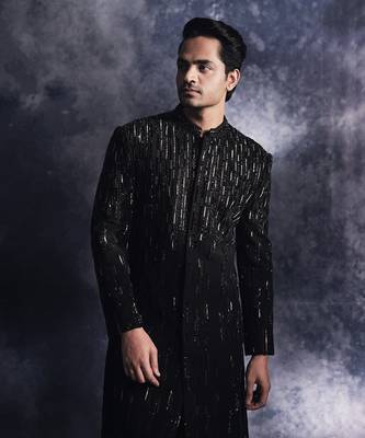 Ebony black lines sherwani set 2