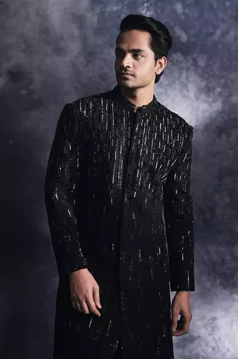 Ebony black lines sherwani set