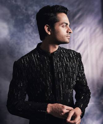Ebony black lines sherwani set 3