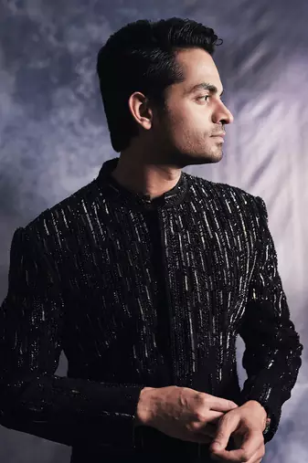 Ebony black lines sherwani set