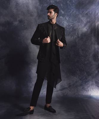 Ebony black metallic open jacket set 1