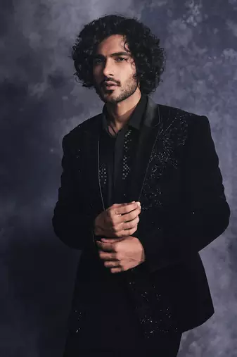 Ebony black panel blazer set