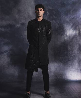 Ebony black waves sherwani set 1