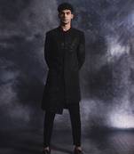 Ebony black waves sherwani set
