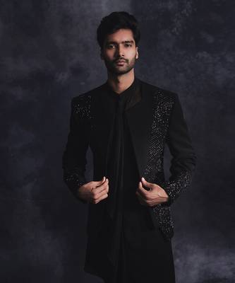 Ebony black metallic open jacket set 2
