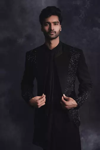 Ebony black metallic open jacket set