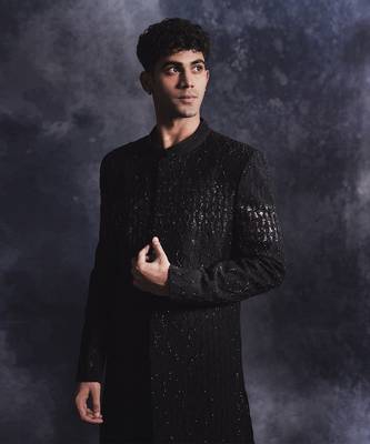 Ebony black waves sherwani set 2