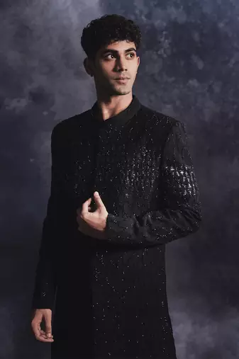 Ebony black waves sherwani set
