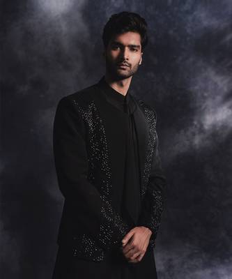 Ebony black metallic open jacket set 3