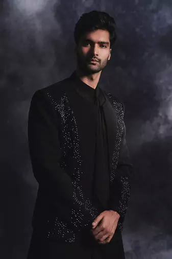 Ebony black metallic open jacket set