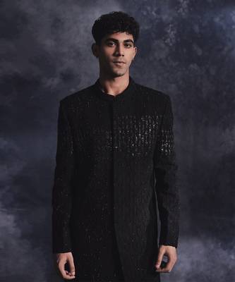 Ebony black waves sherwani set 3