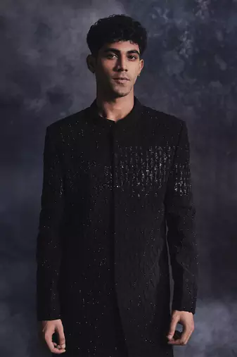 Ebony black waves sherwani set
