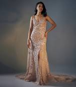 Rose gold embeoidered trail gown
