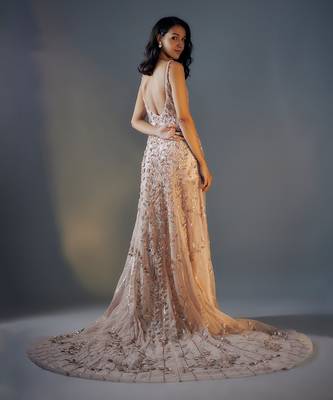 Rose gold embeoidered trail gown 3