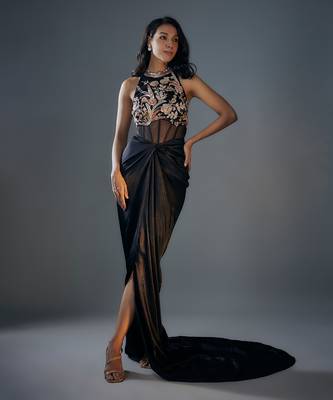 Black  embroidered corset gown 1