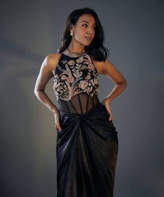 Black  embroidered corset gown 2