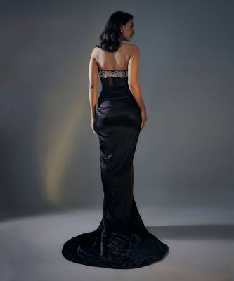 Black  embroidered corset gown 3