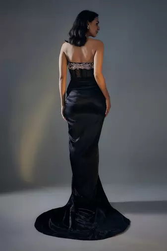 Black  embroidered corset gown