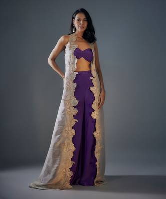 Purple embroidered palazzo set with jacket 1