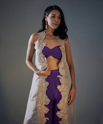 Purple embroidered palazzo set with jacket 2