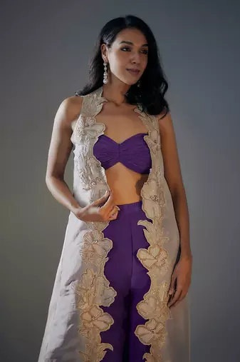 Purple embroidered palazzo set with jacket