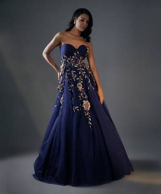 Navy blue 3d embroidered gown 1