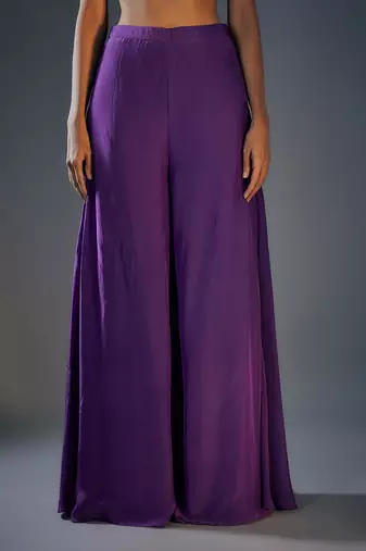 Purple embroidered palazzo set with jacket