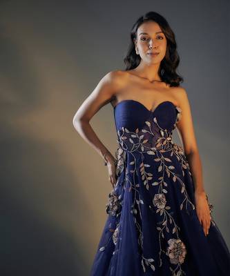 Navy blue 3d embroidered gown 2