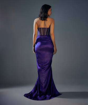 Blue haulter neck embroidered corset gown 3