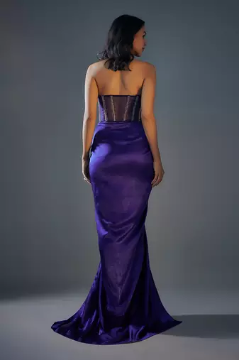 Blue haulter neck embroidered corset gown