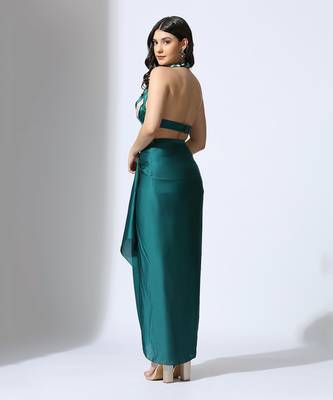 Teal green halter neck blouse with skirt 3
