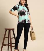 Women Grey Rayon Tie Dyed  Shirt Type Short Top