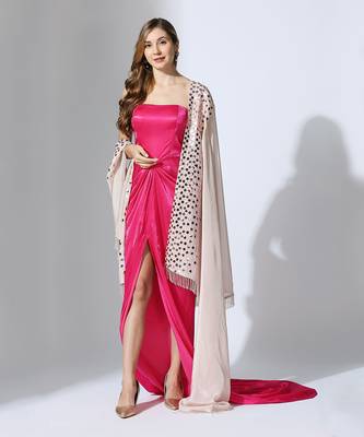 Hot pink gown with embroidered dupatta 1
