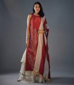 Red embroidered kurta sharara set.