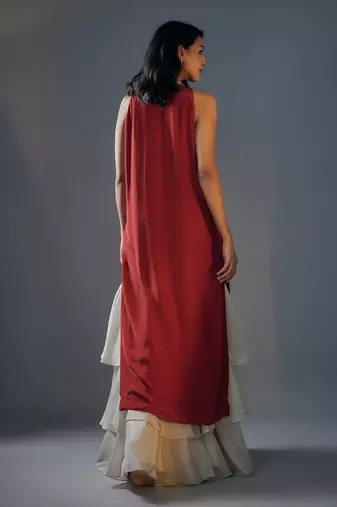 Red embroidered kurta sharara set.