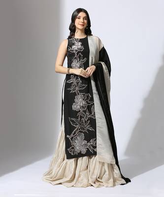 Black embroidered kurta Sharara set. 1