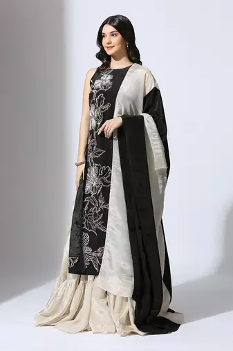 Black embroidered kurta Sharara set.