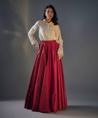 Embroidered Shirt With Red Lehenga 1