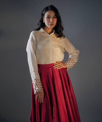 Embroidered Shirt With Red Lehenga 3