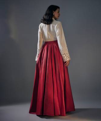 Embroidered Shirt With Red Lehenga 4